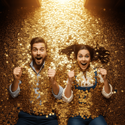 Illustration de personnes recevant de l'or